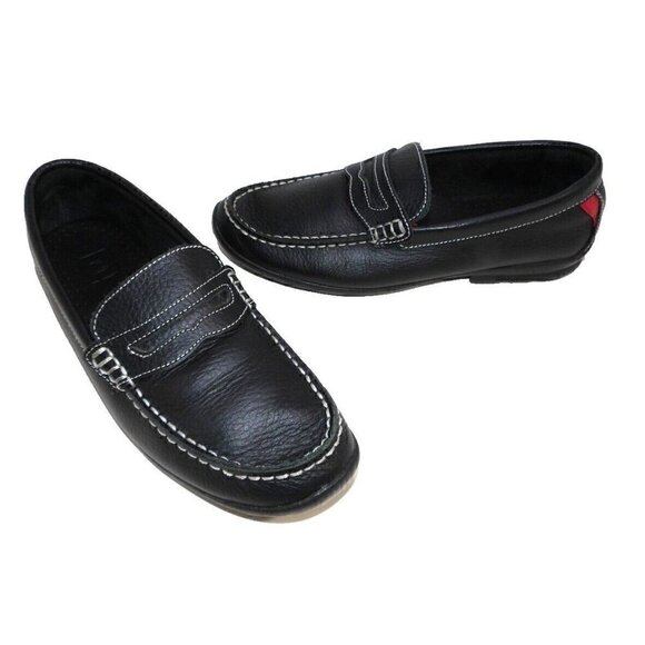 FOOTJOY black leather loafers, moccasins with red accents men's size 7 M - Picture 1 of 9